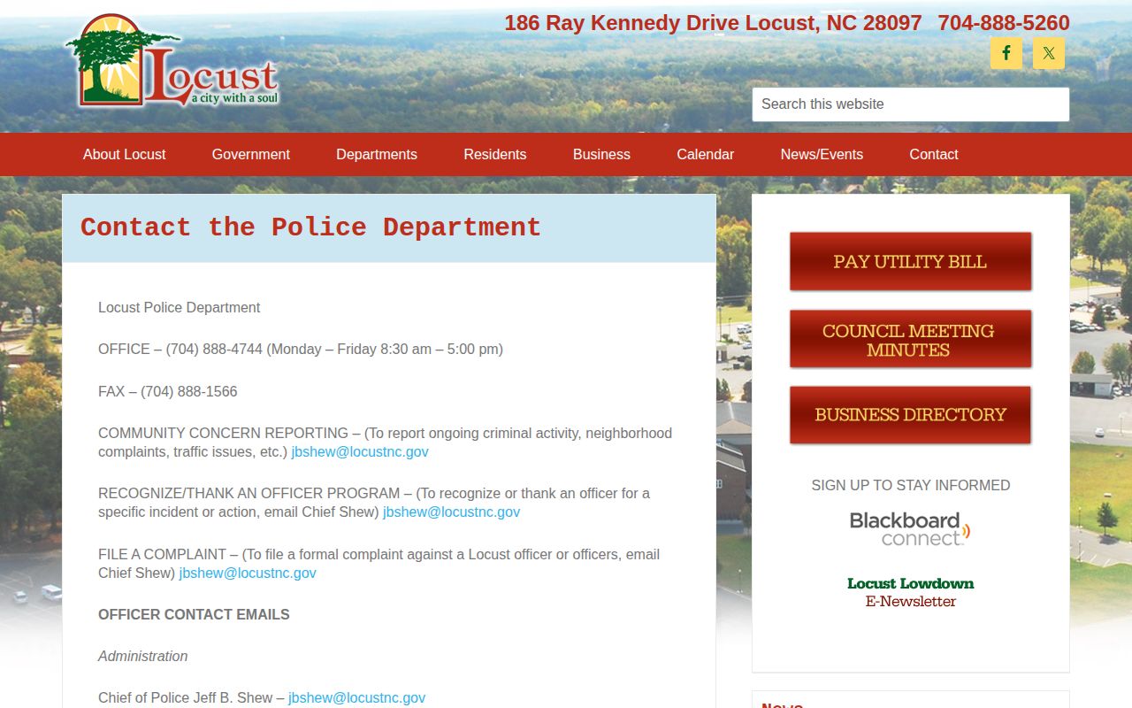 Locust Police Department contact page