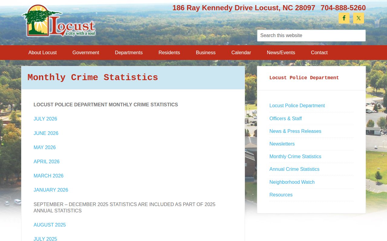Locust Police monthly crime statistics page
