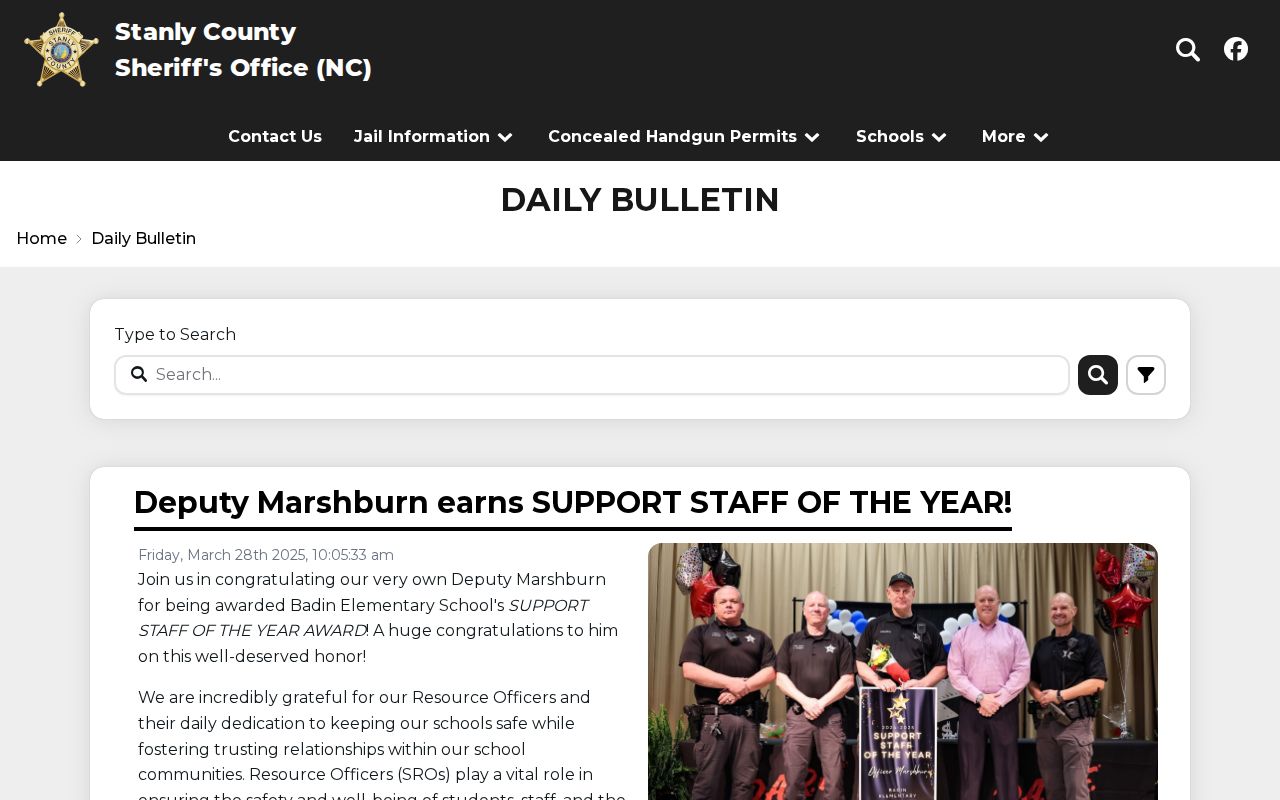 Stanly County Sheriff daily bulletin page