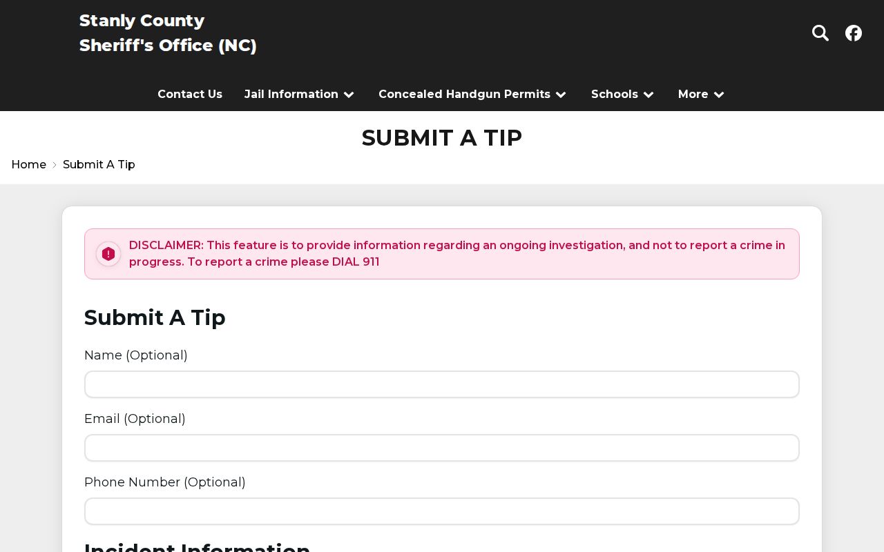 Stanly County Sheriff submit a tip resource